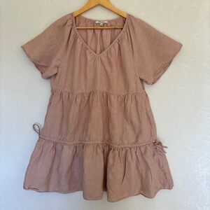 Madewell womens pink Linen-Blend Lorelei Mini Dress babydoll bows size large